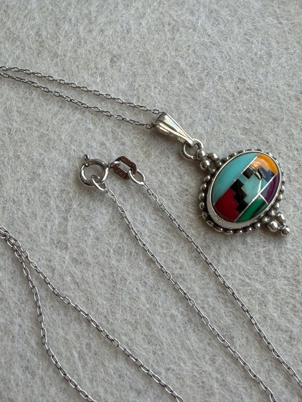 Five Star 925 Sterling Silver Turquoise Inlay Pendant Necklace Southwestern 18” - Picture 5 of 11